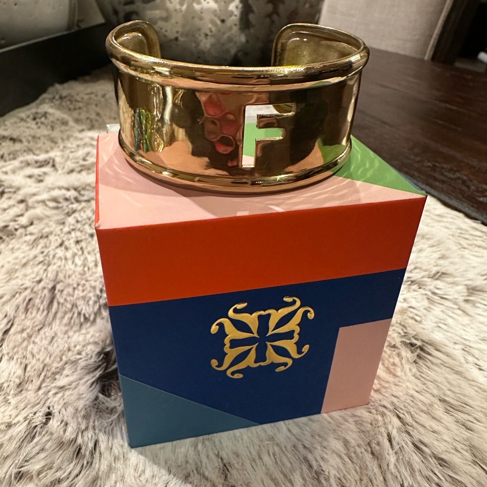 Rustic Cuff Gold Cuff Bracelet with F Initial